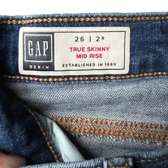 Gap True Skinny Mid Rise Jeans Womens 26 2R Medium Dark Blue Size 2 w/ 5-Pocket - Picture 5 of 10